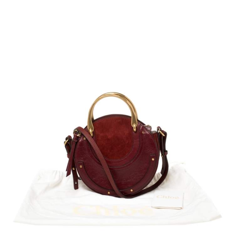 Pre Owned Chloe Maroon Leather and Suede Small Pixie Round Crossbody Bag