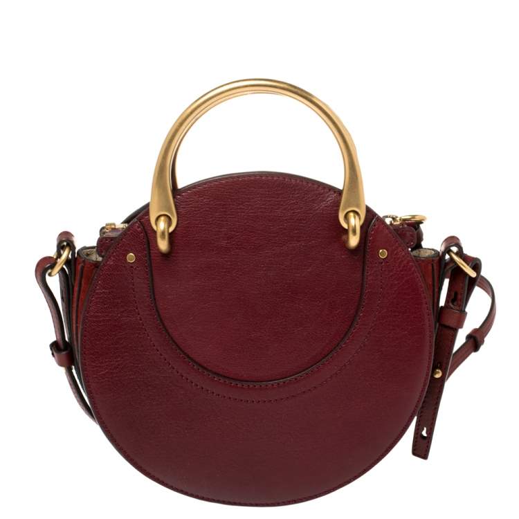 Pre Owned Chloe Maroon Leather and Suede Small Pixie Round Crossbody Bag