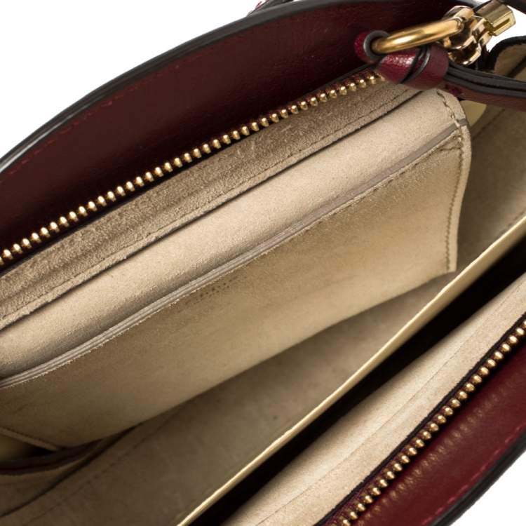 Pre Owned Chloe Maroon Leather and Suede Small Pixie Round Crossbody Bag