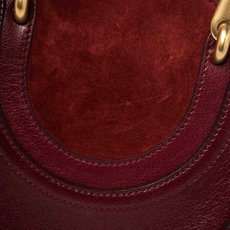 Pre Owned Chloe Maroon Leather and Suede Small Pixie Round Crossbody Bag