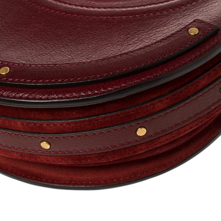 Pre Owned Chloe Maroon Leather and Suede Small Pixie Round Crossbody Bag