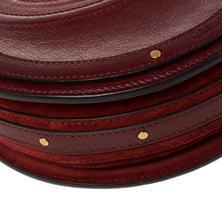 Pre Owned Chloe Maroon Leather and Suede Small Pixie Round Crossbody Bag