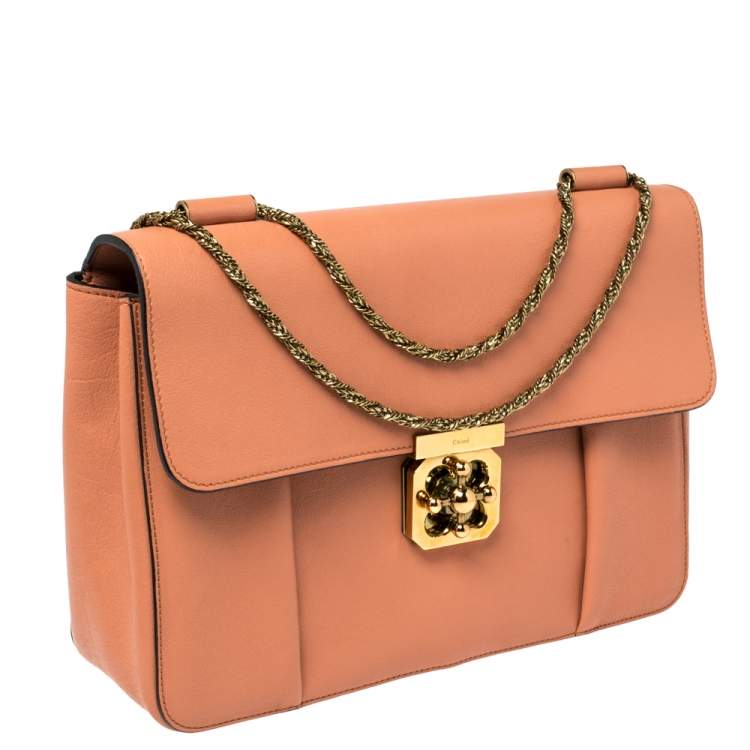 Pre Owned Chloe Coral Orange Leather Large Elsie Shoulder Bag