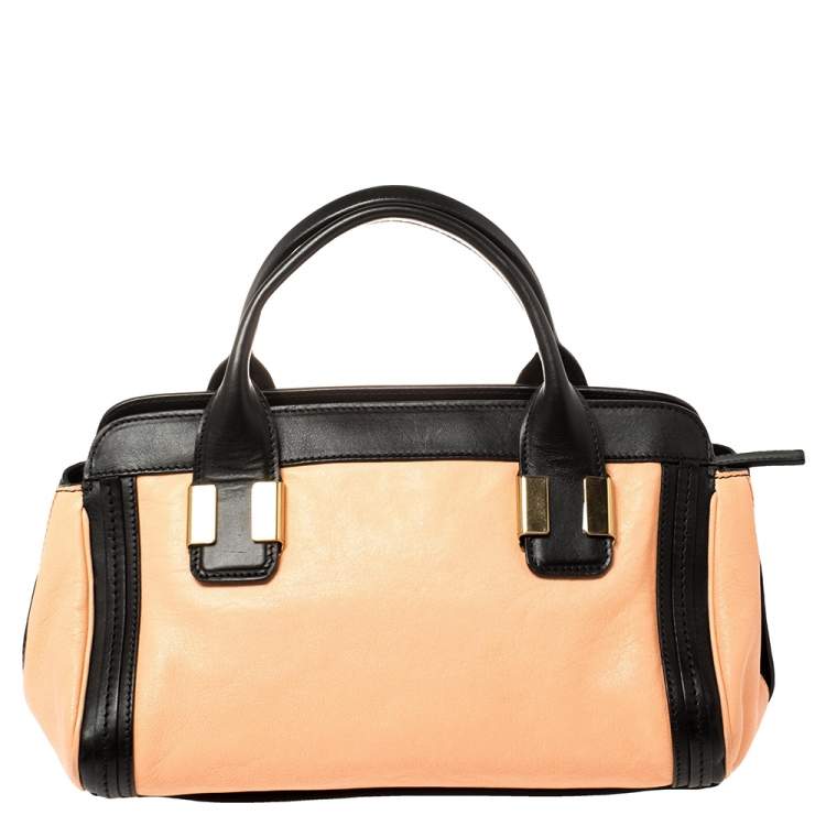 Pre Owned Chloe Beige/Black Leather Alice Satchel Bag