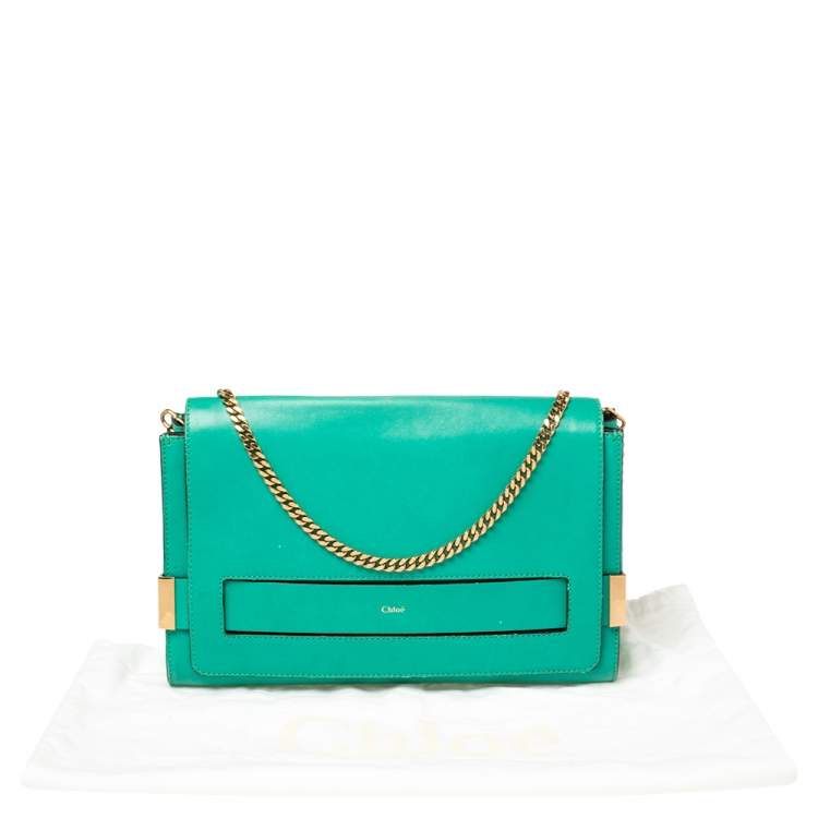 Pre Owned Chlor Green Leather Medium Elle Shoulder Bag