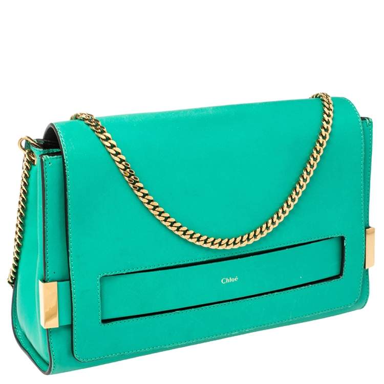 Pre Owned Chlor Green Leather Medium Elle Shoulder Bag