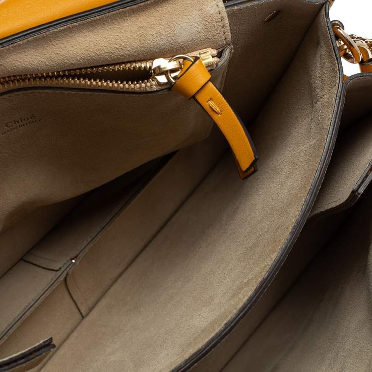Pre Owned Chloe Yellow/Brown Leather and Suede Medium Faye Shoulder Bag