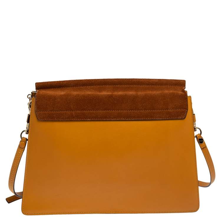 Pre Owned Chloe Yellow/Brown Leather and Suede Medium Faye Shoulder Bag