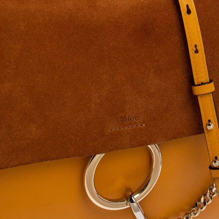 Pre Owned Chloe Yellow/Brown Leather and Suede Medium Faye Shoulder Bag