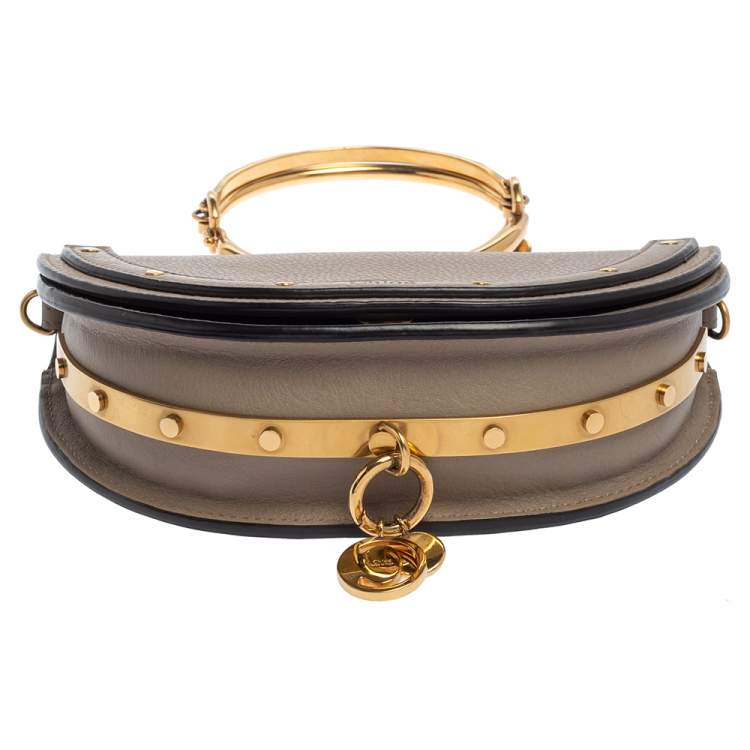 Pre Owned Chloe Taupe Leather Small Nile Bracelet Minaudiere Crossbody Bag 