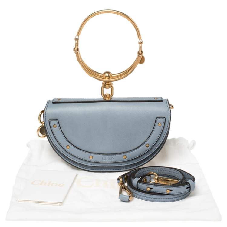 Pre Owned Chloe Blue Leather Small Nile Bracelet Minaudiere Crossbody Bag