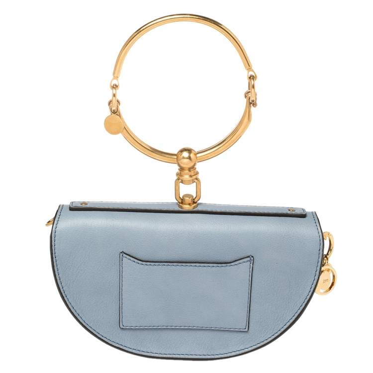 Pre Owned Chloe Blue Leather Small Nile Bracelet Minaudiere Crossbody Bag