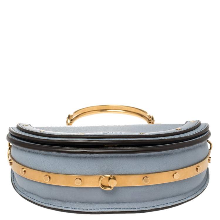 Pre Owned Chloe Blue Leather Small Nile Bracelet Minaudiere Crossbody Bag