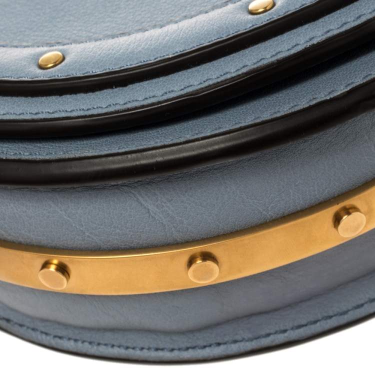 Pre Owned Chloe Blue Leather Small Nile Bracelet Minaudiere Crossbody Bag