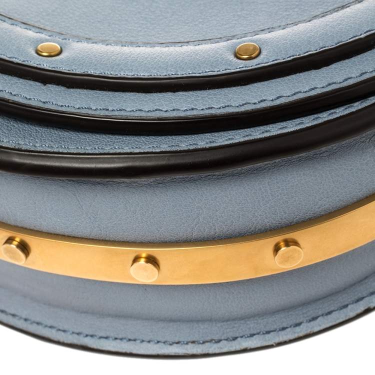 Pre Owned Chloe Blue Leather Small Nile Bracelet Minaudiere Crossbody Bag