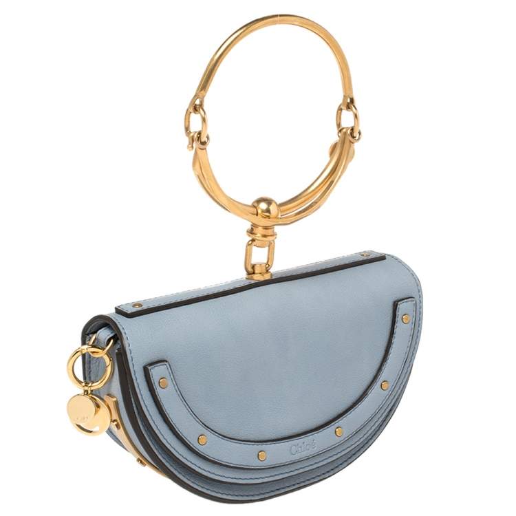 Pre Owned Chloe Blue Leather Small Nile Bracelet Minaudiere Crossbody Bag