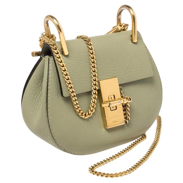 Pre Owned Chloe Green Grained Leather Nano Drew Shoulder Bag