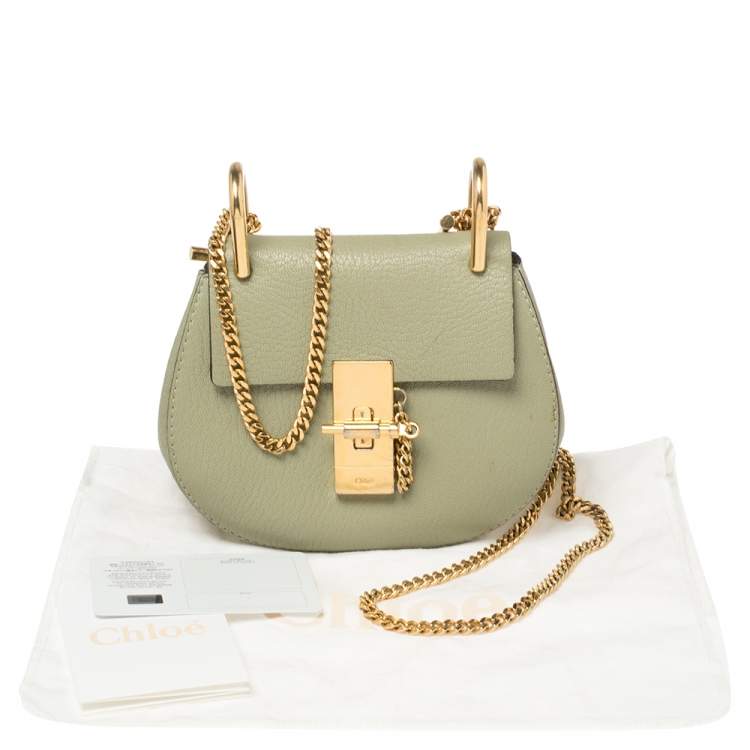 Pre Owned Chloe Green Grained Leather Nano Drew Shoulder Bag