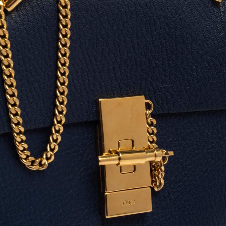 Pre Owned Chloe Blue Leather Small Drew Shoulder Bag