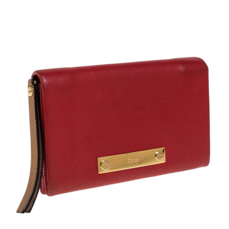 Pre Owned Chloé Red Leather Fold Over Flap Wallet