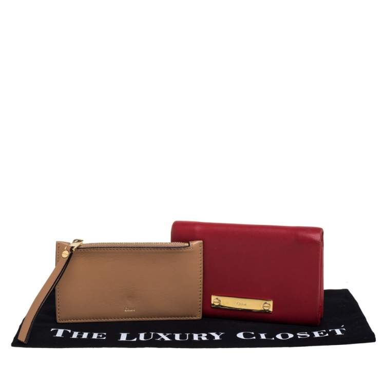 Pre Owned Chloé Red Leather Fold Over Flap Wallet