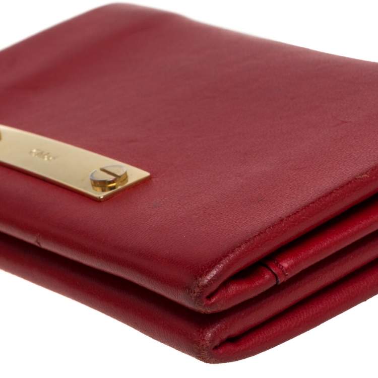 Pre Owned Chloé Red Leather Fold Over Flap Wallet