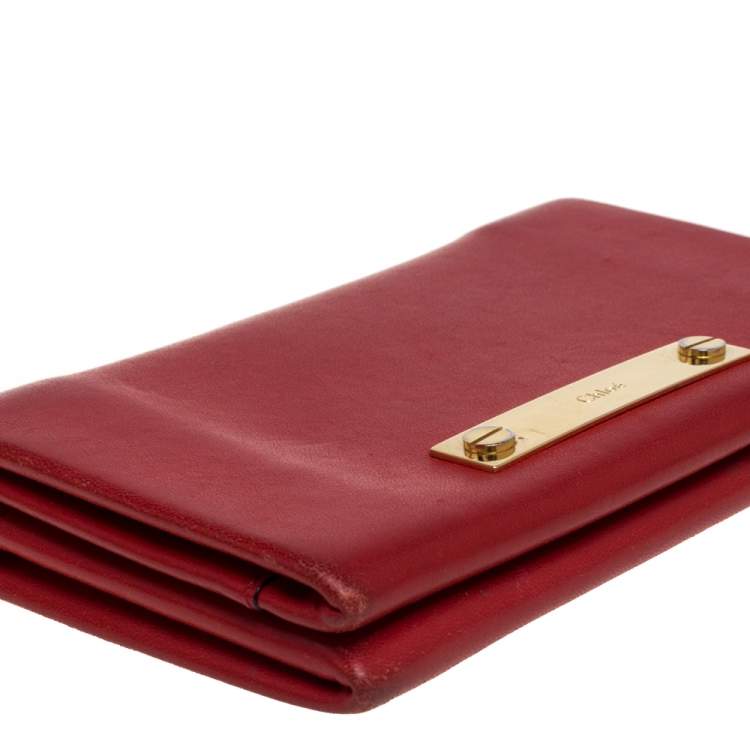 Pre Owned Chloé Red Leather Fold Over Flap Wallet