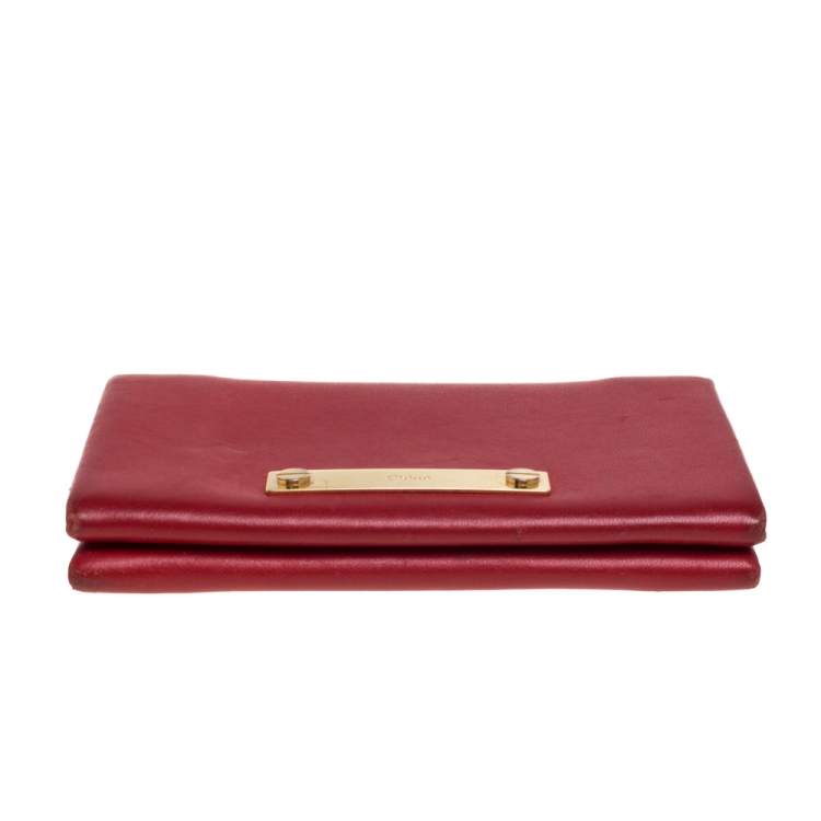 Pre Owned Chloé Red Leather Fold Over Flap Wallet