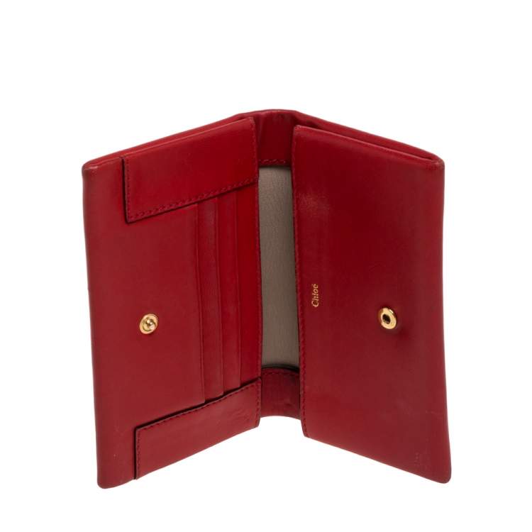 Pre Owned Chloé Red Leather Fold Over Flap Wallet