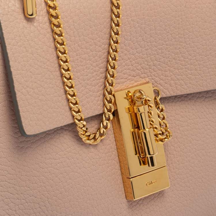 Pre Owned Chloe Powder Pink Leather Small Drew Shoulder Bag