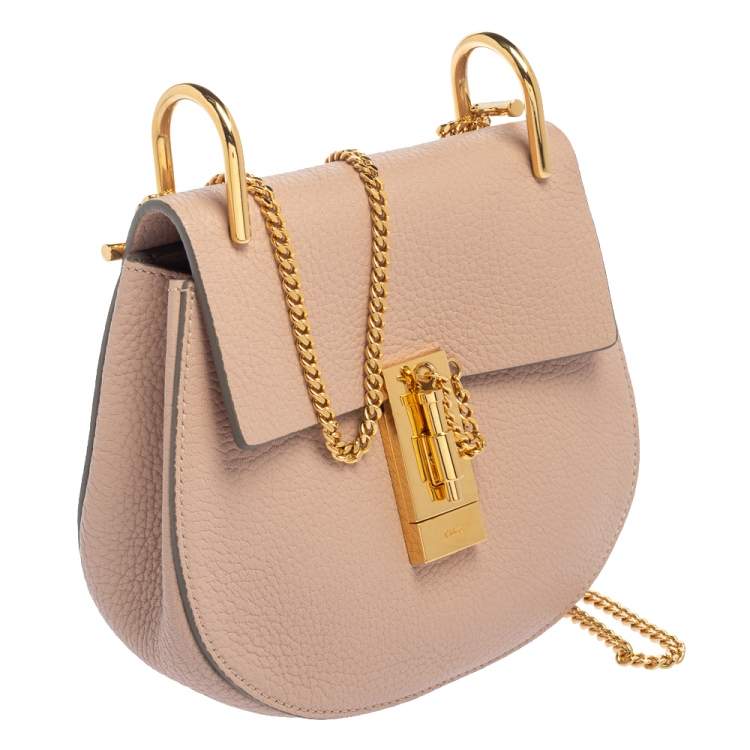 Pre Owned Chloe Powder Pink Leather Small Drew Shoulder Bag