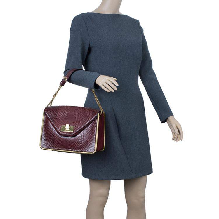 Pre Owned Chloe Burgundy Python Medium Sally Shoulder Bag
