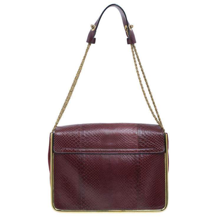 Pre Owned Chloe Burgundy Python Medium Sally Shoulder Bag