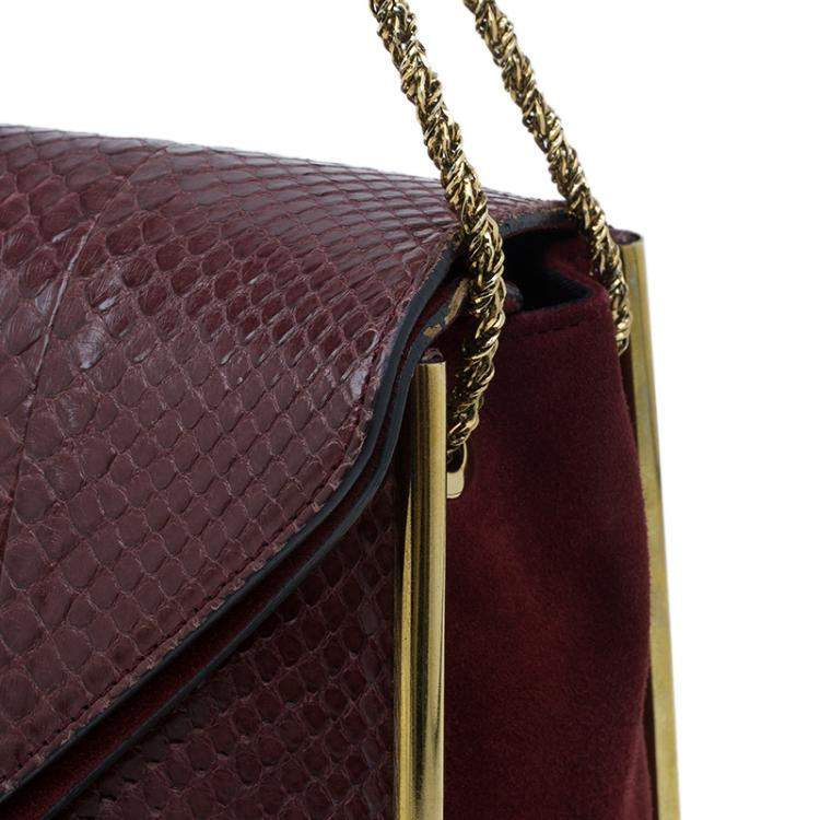 Pre Owned Chloe Burgundy Python Medium Sally Shoulder Bag