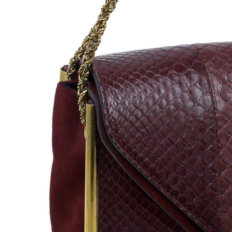 Pre Owned Chloe Burgundy Python Medium Sally Shoulder Bag