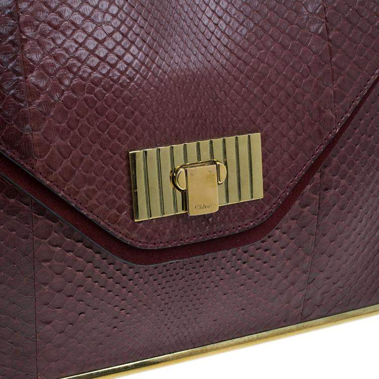 Pre Owned Chloe Burgundy Python Medium Sally Shoulder Bag
