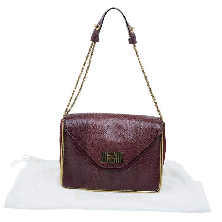 Pre Owned Chloe Burgundy Python Medium Sally Shoulder Bag