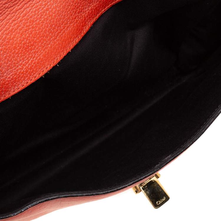 Pre Owned Chloe Orange Pebbled Leather Medium Sally Flap Shoulder Bag
