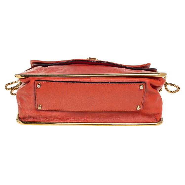 Pre Owned Chloe Orange Pebbled Leather Medium Sally Flap Shoulder Bag