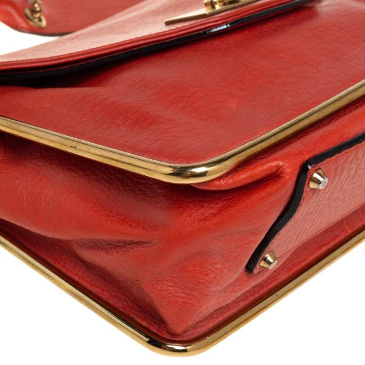 Pre Owned Chloe Orange Pebbled Leather Medium Sally Flap Shoulder Bag