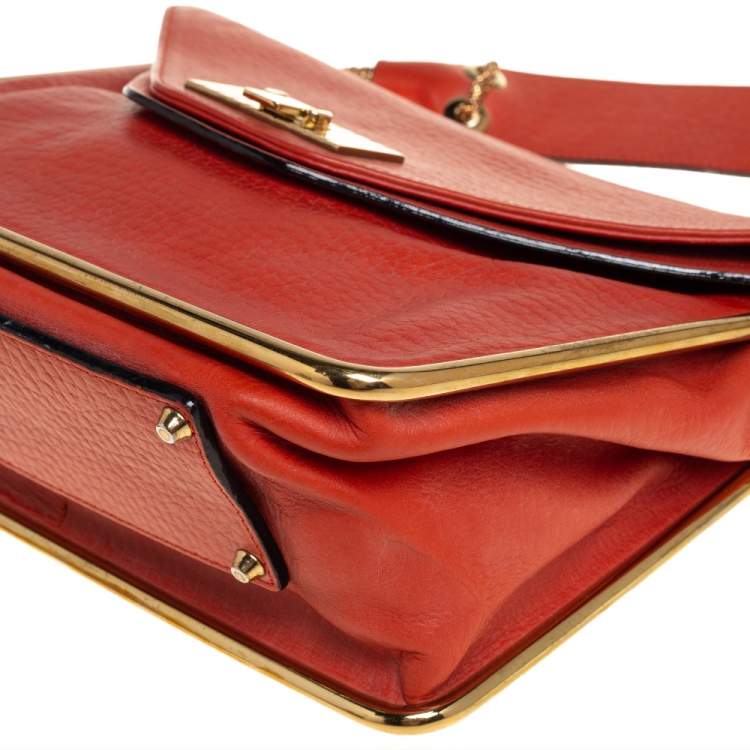 Pre Owned Chloe Orange Pebbled Leather Medium Sally Flap Shoulder Bag