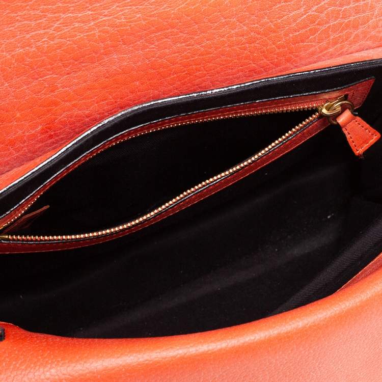 Pre Owned Chloe Orange Pebbled Leather Medium Sally Flap Shoulder Bag