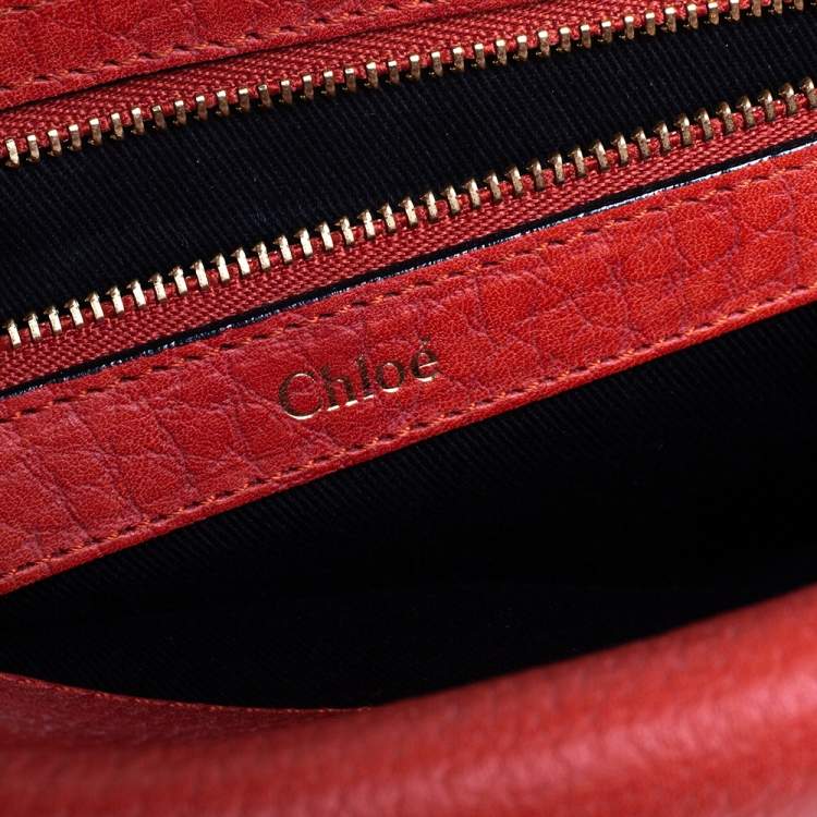 Pre Owned Chloe Orange Pebbled Leather Medium Sally Flap Shoulder Bag