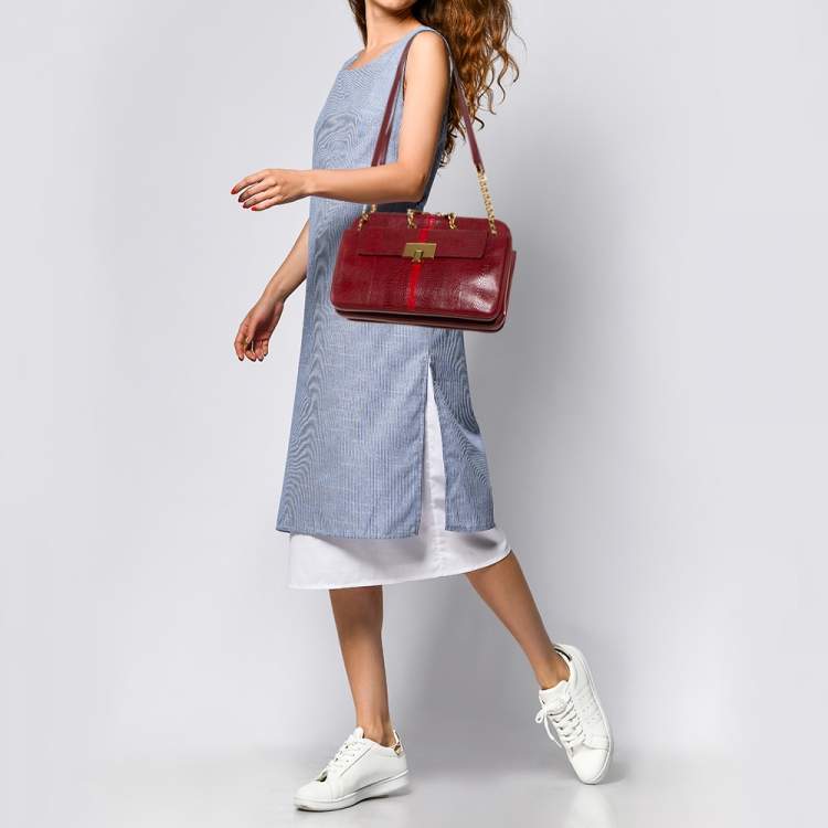 Pre Owned Chloe Maroon Python Embossed Leather Shoulder Bag