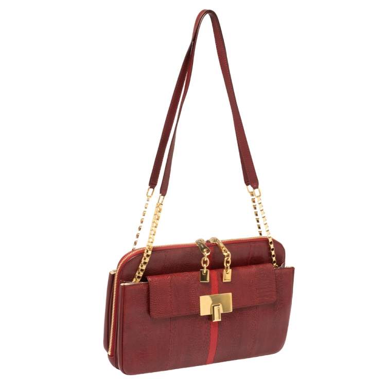Pre Owned Chloe Maroon Python Embossed Leather Shoulder Bag