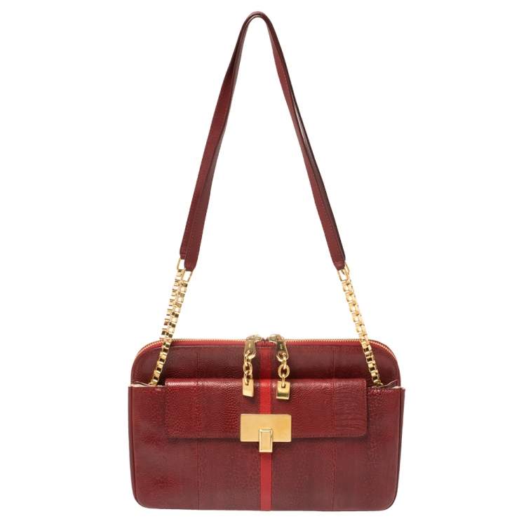 Pre Owned Chloe Maroon Python Embossed Leather Shoulder Bag