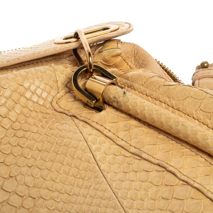 Pre Owned Chloe Beige/Cream Python and Leather Large Paraty Shoulder Bag