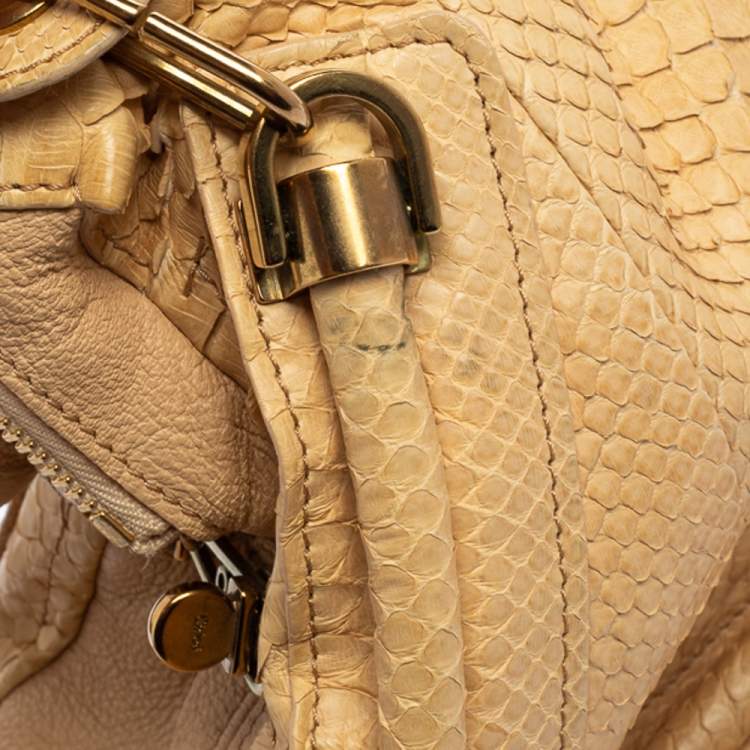 Pre Owned Chloe Beige/Cream Python and Leather Large Paraty Shoulder Bag