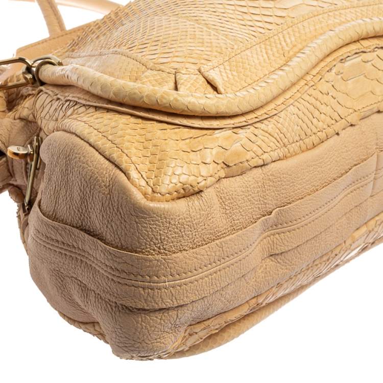 Pre Owned Chloe Beige/Cream Python and Leather Large Paraty Shoulder Bag