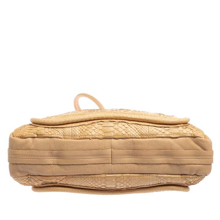 Pre Owned Chloe Beige/Cream Python and Leather Large Paraty Shoulder Bag